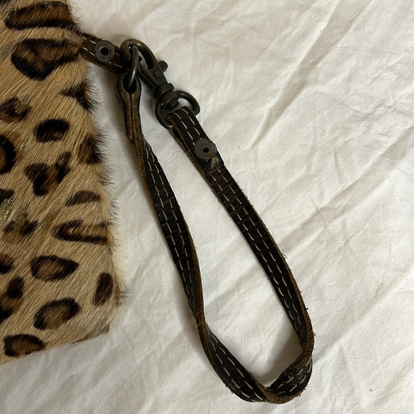 MYRA BAG leather brown/black animal print with gold specks. Slick Hairon Pouch. - Picture 3 of 10